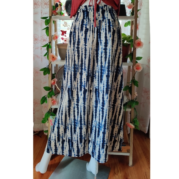 Joe B High Waist Boho Cream Navy Tie-dyed Maxi Skirt Size Medium - Picture 3 of 9